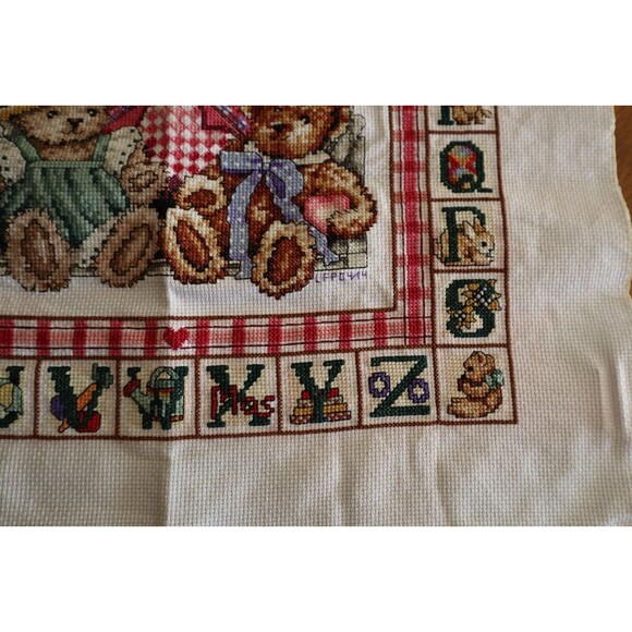 Finished Cross Stitch Bobbie G Designs Teddy Love Alphabet Blocks Completed - Picture 9 of 11